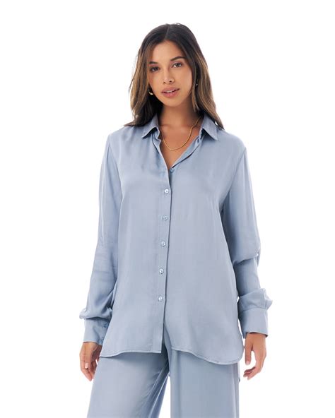 baby blue celine shirt|WOMEN'S LUXURY BLUE SHIRTS AND TOPS .